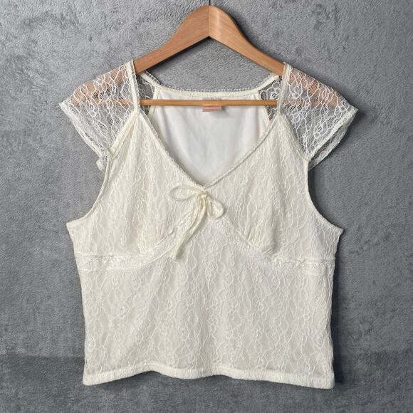 Y2k Babydoll Top 3X Lace Cap‎ Sleeve Cottage Fairy Feminine Romantic Coquette - Picture 1 of 11